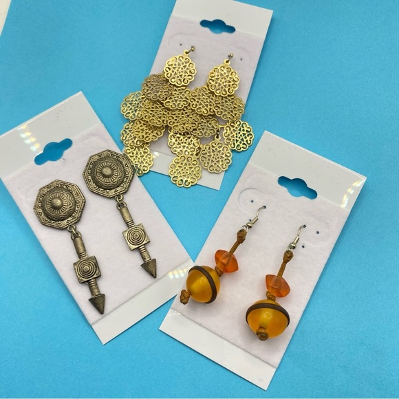 Boho Style Long Pierced Earrings Bundle of Three Pairs - Picture 5 of 5